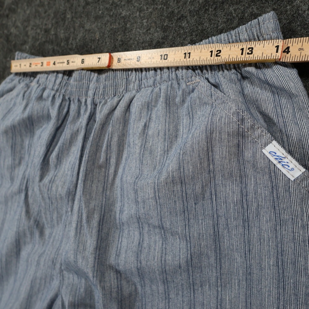 Chic Pull On Pants Womens 14 Petite Blue 100% Cotton Striped Elastic Waist - Picture 6 of 13
